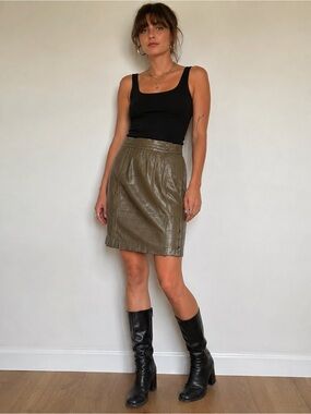 Vintage 80s ESCADA by SRB West Germany Croc Embossed Leather Mini Skirt Size 42